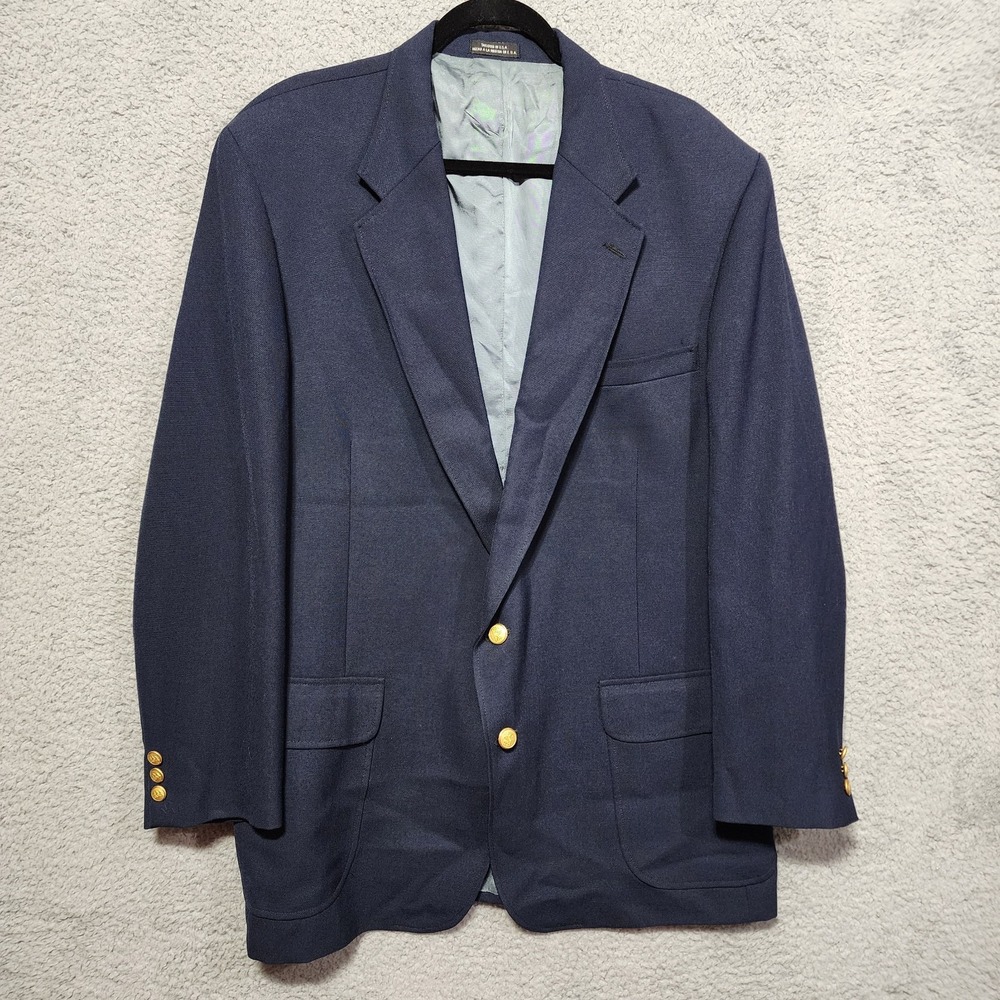 Stafford Blazer Mens 48L Navy Blue Two‎ Gold Buttons Wool Polyester Blend